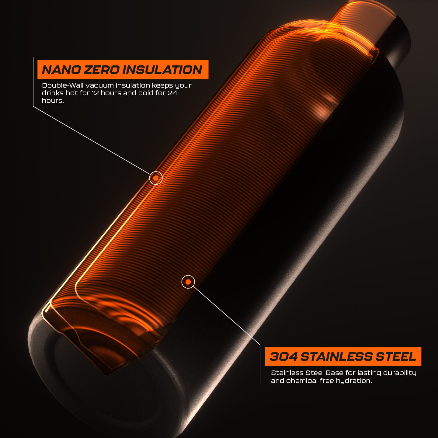 Healr H-Flask Drink Bottle showcasing the nano zero insulation and stainless steel